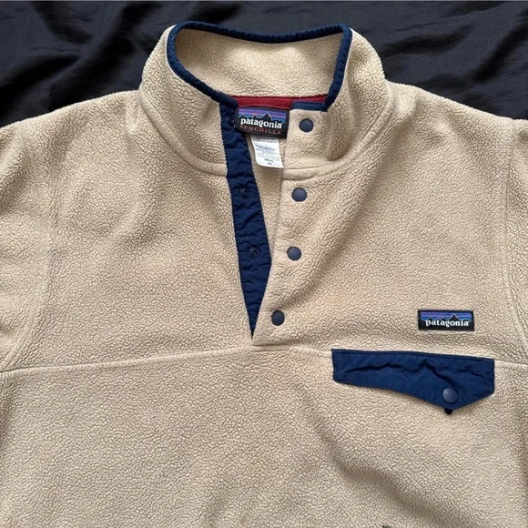 Patagonia Baggy Relaxed Fit Synchilla Beige Fleece Snap-T Fleece Pullover Jacket - Picture 3 of 5